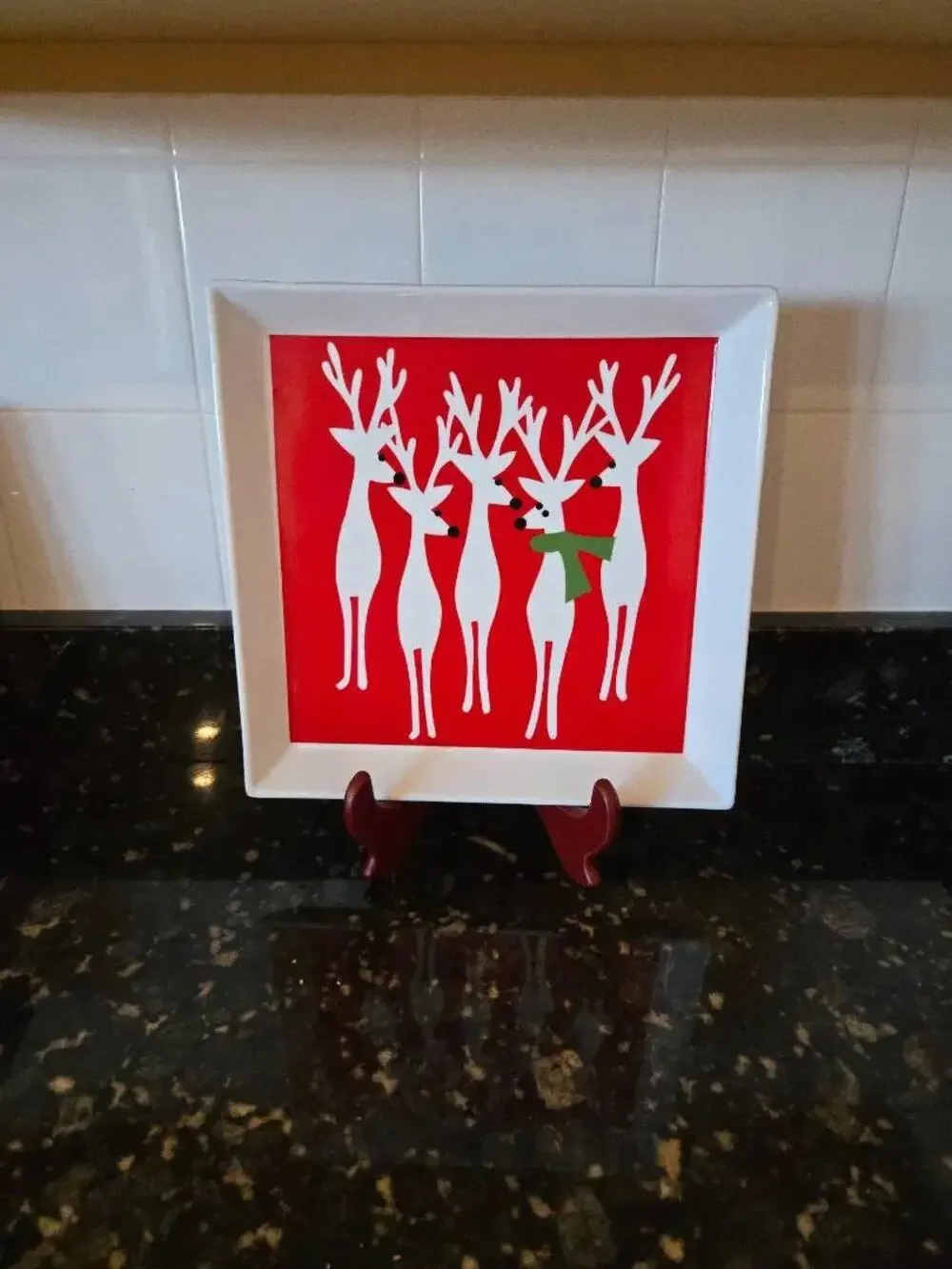 Crate & Barrel Festive Reindeer Square Serving Tray